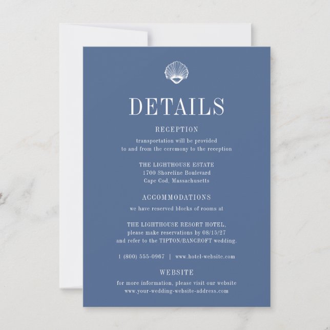 CAPE COD Coastal Blue Wedding Details Card Inbjudningar (Framsida)