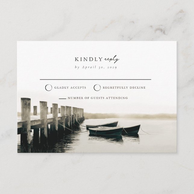 Cape Cod Dock Mail Back Moody Coastal RSVP-kort  Tilläggskort (Framsida)