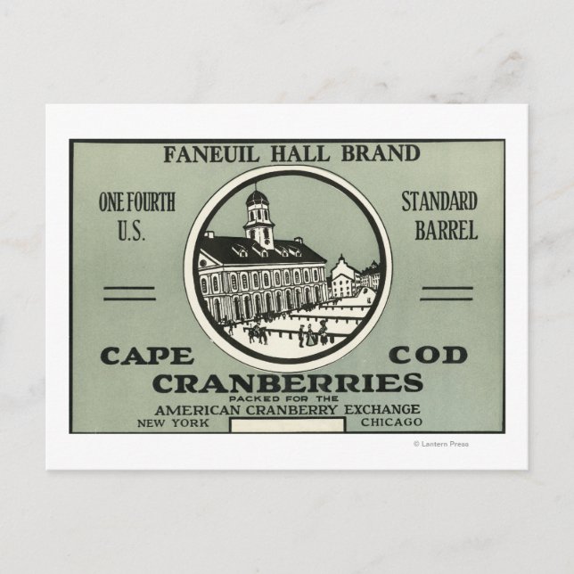Cape Cod Faneuil Hall Märke Tranbärsetikett Vykort (Framsida)