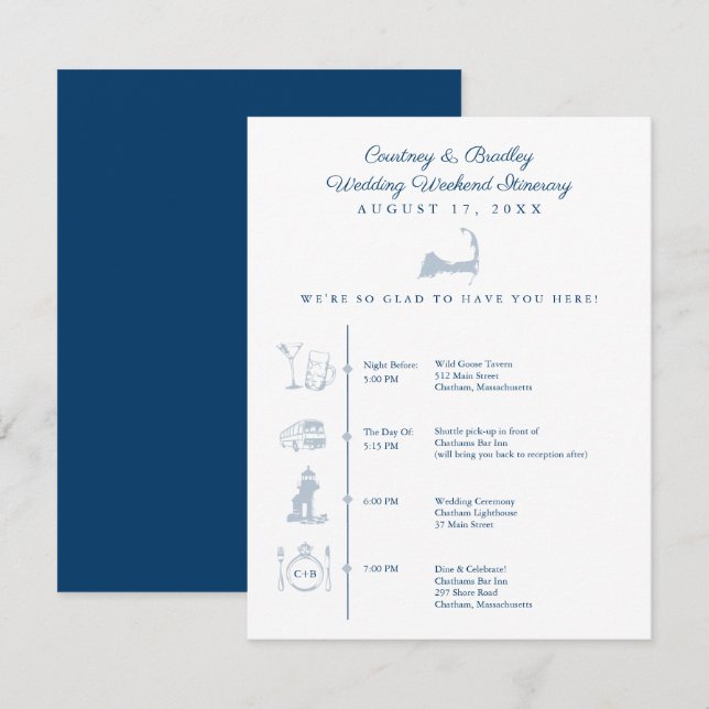 Cape Cod Kartans Bröllopsfest Itinerary Tidslinje Tilläggskort (Fram/baksida)