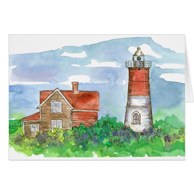Cape Cod Lighthouse Sketch Blank Hälsningskort (Framsidan Horizontal)