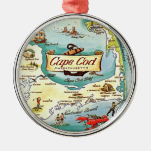 Cape Cod MA Karta Julgransprydnad Metall