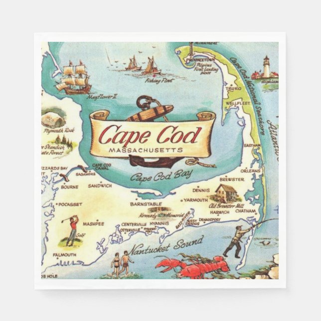 Cape Cod MA Karta  Pappersservett (Framsidan)