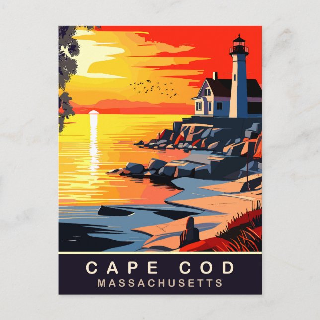 Cape Cod, MA, Solnedgång vid kusten, Resa Vykort (Framsida)