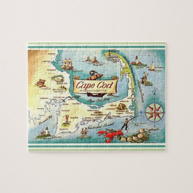 Cape Cod MA Vintagekartapuzzle Pussel (Horisontell)