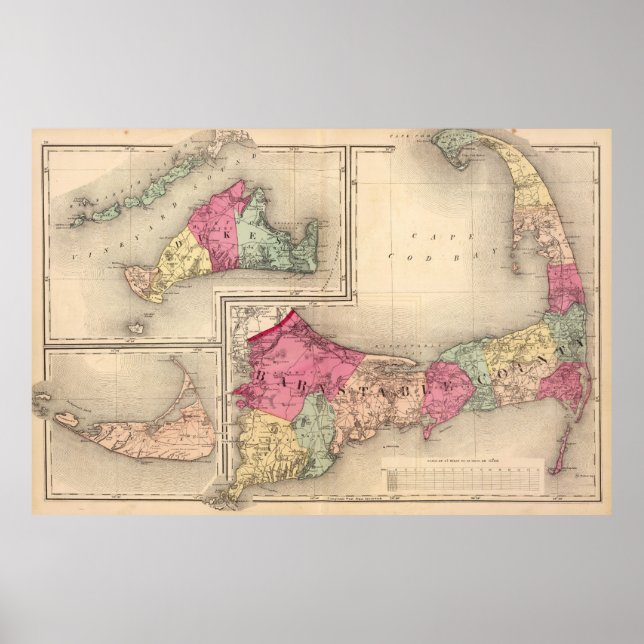 Cape Cod, Martha's Vineyard och Nantucket Karta (1 Poster (Framsidan)