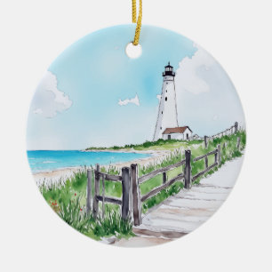 Cape Cod Massachusetts fyr Watercolor Julgransprydnad Keramik