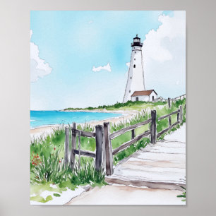 Cape Cod Massachusetts fyr Watercolor Poster