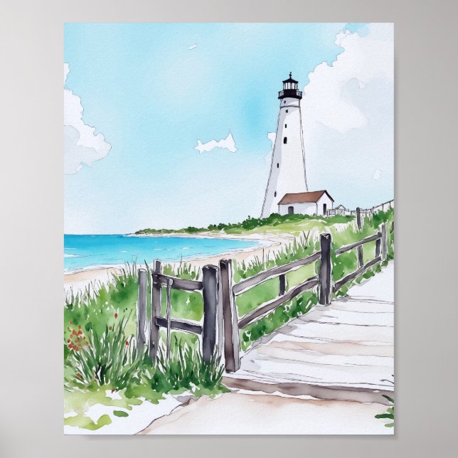 Cape Cod Massachusetts fyr Watercolor Poster (Framsidan)