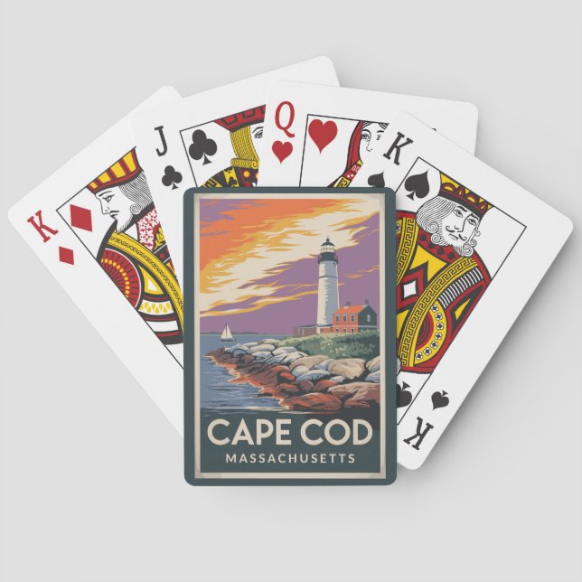 Cape Cod Massachusetts Illustration Travel Art Casinokort (Baksidan)