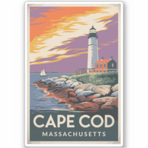 Cape Cod Massachusetts Illustration Travel Art Klistermärken