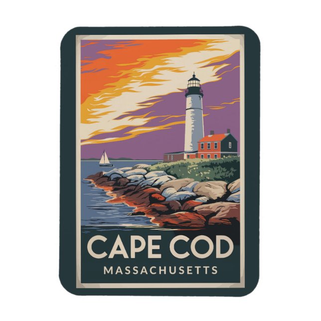 Cape Cod Massachusetts Illustration Travel Art Magnet (Vertikal)