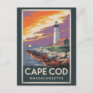 Cape Cod Massachusetts Illustration Travel Art Vykort