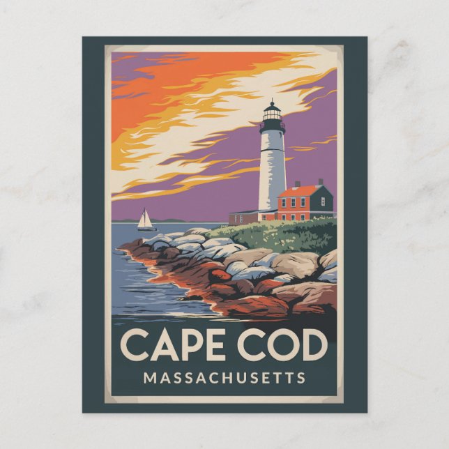 Cape Cod Massachusetts Illustration Travel Art Vykort (Framsida)