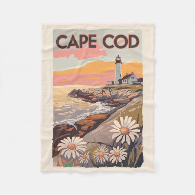 Cape Cod Massachusetts Målerisk Reskonst Retro Fleecefilt (Framsidan)