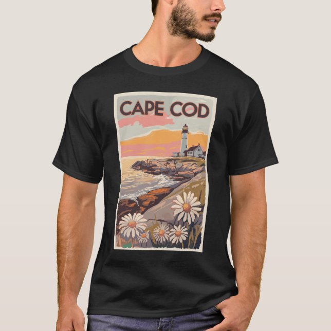 Cape Cod Massachusetts Målerisk Reskonst Retro T Shirt (Framsida)