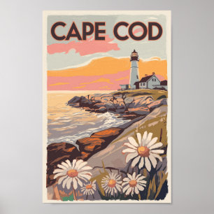 Cape Cod Massachusetts Painterly Travel Art Retro Poster
