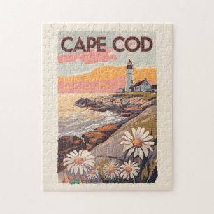 Cape Cod Massachusetts Painterly Travel Art Retro Pussel