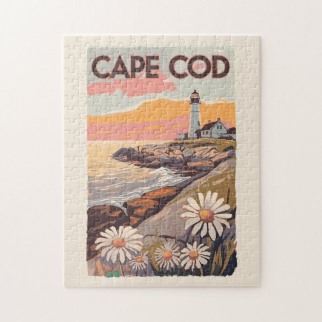 Cape Cod Massachusetts Painterly Travel Art Retro Pussel (Vertikal)