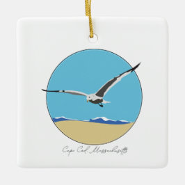 Cape Cod, Massachusetts Sea Gull över Beach Julgransprydnad Keramik