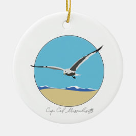Cape Cod, Massachusetts Sea Gull över Beach Julgransprydnad Keramik