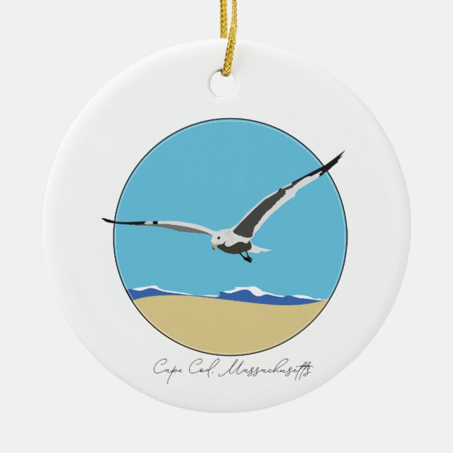 Cape Cod, Massachusetts Sea Gull över Beach Julgransprydnad Keramik (Framsidan)