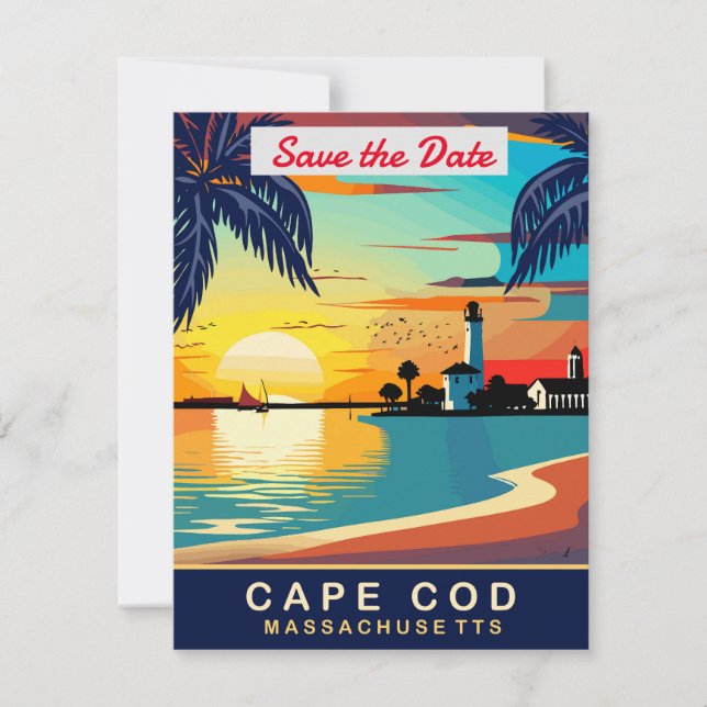 Cape Cod Massachusetts Strandbröllopsinbjudan Spara Datumet (Framsida)