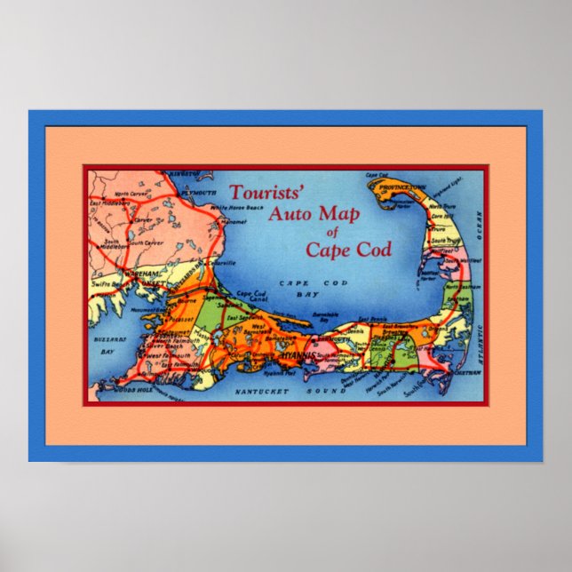 Cape Cod Massachusetts Tourists Auto Map Poster (Framsidan)