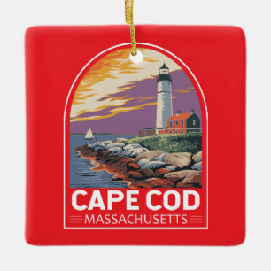 Cape Cod Massachusetts Travel Art Emblem Julgransprydnad Keramik