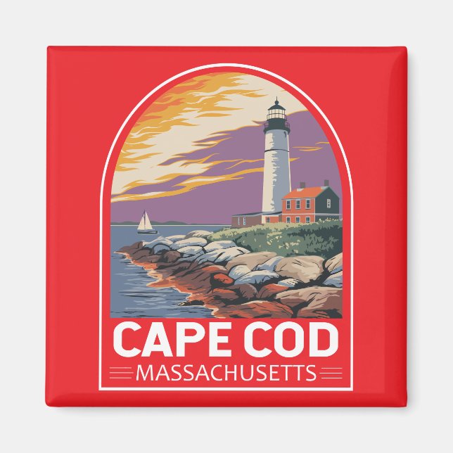 Cape Cod Massachusetts Travel Art Emblem Magnet (Framsidan)