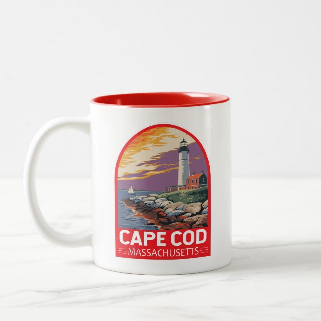 Cape Cod Massachusetts Travel Art Emblem Två-Tonad Mugg (Vänster)