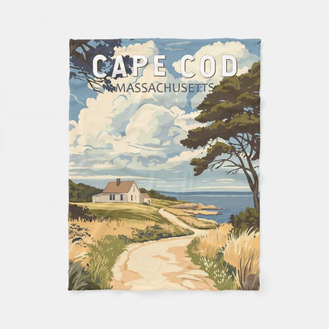 Cape Cod Massachusetts Travel Art Vintage Fleecefilt (Framsidan)