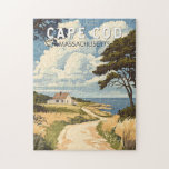 Cape Cod Massachusetts Travel Art Vintage Pussel<br><div class="desc">Tryckkonstruktion för Cape Cod-reflektor i ett emblem stil. Det är platsen för kvaint byar, sjömatshack, fyrar, dammar och havsstränder.</div>