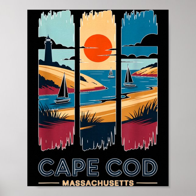 Cape Cod Massachusetts Vintage Resa Segelbåt Stran Poster (Framsidan)