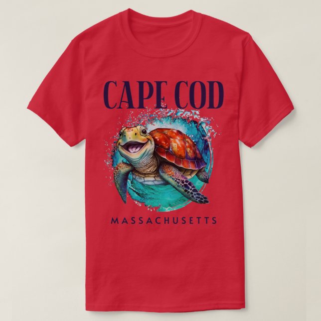 Cape Cod Massachusetts Watercolor Lycklig Sea Turt T Shirt (Design framsida)