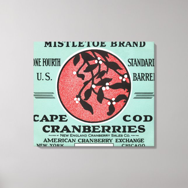 Cape Cod Mistletoe Brand Cranberry Label Canvastryck (Framsida)