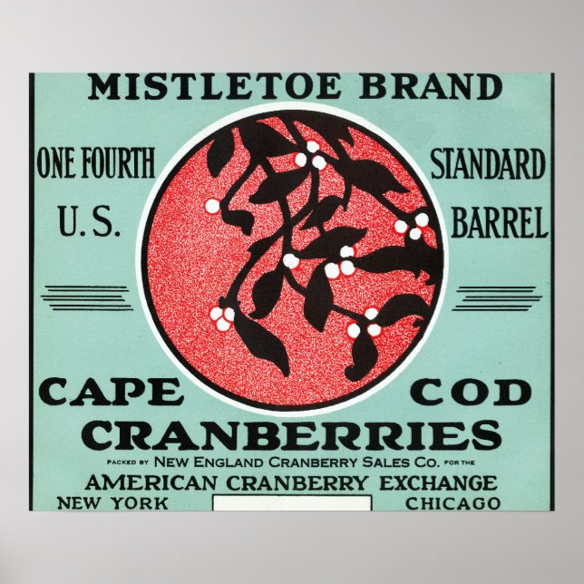 Cape Cod Mistletoe Brand Cranberry Label Poster (Framsidan)