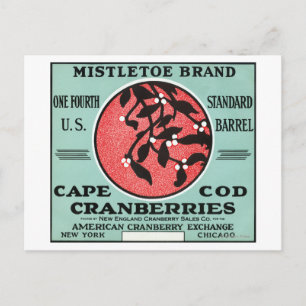 Cape Cod Mistletoe Brand Cranberry Label Vykort