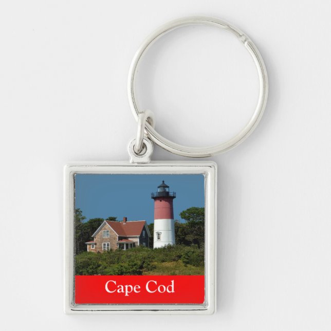 Cape Cod Nauset Lighthouse, Eastham, MORSA Keychai Fyrkantig Silverfärgad Nyckelring (Framsidan)