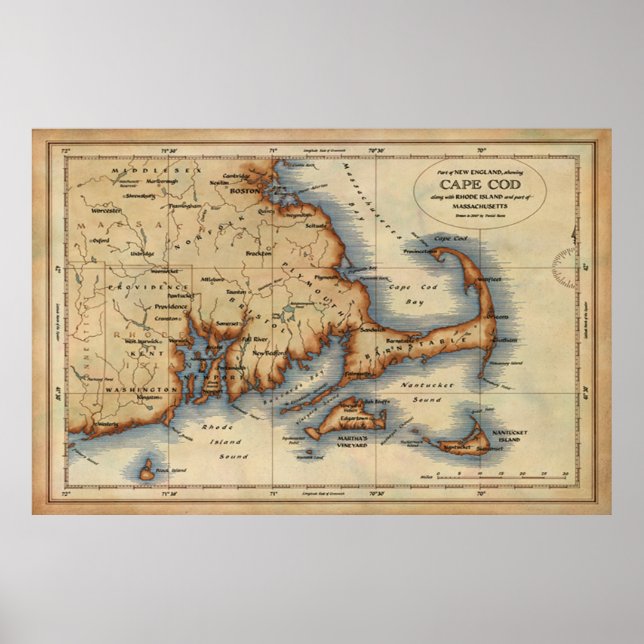 Cape Cod Nautical Karta Poster (Framsidan)