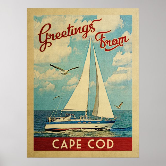 Cape Cod Poster Sailboat Vintage Massachusetts (Framsidan)