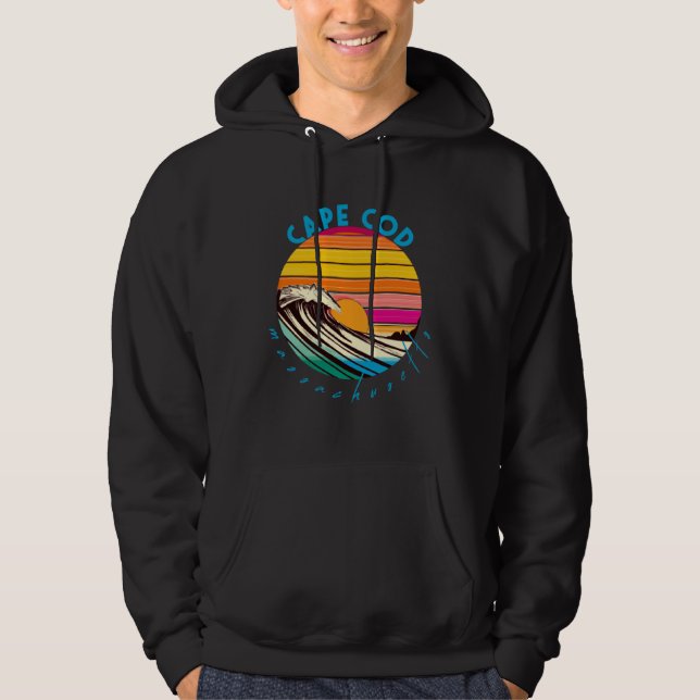 Cape Cod Retro 1980s Style Massachusetts Beach Hoodie (Framsida)