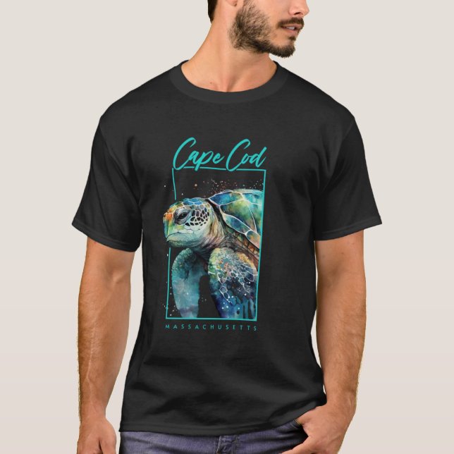 Cape Cod Souvenir Massachusetts Sea Turtle Portrai T Shirt (Framsida)