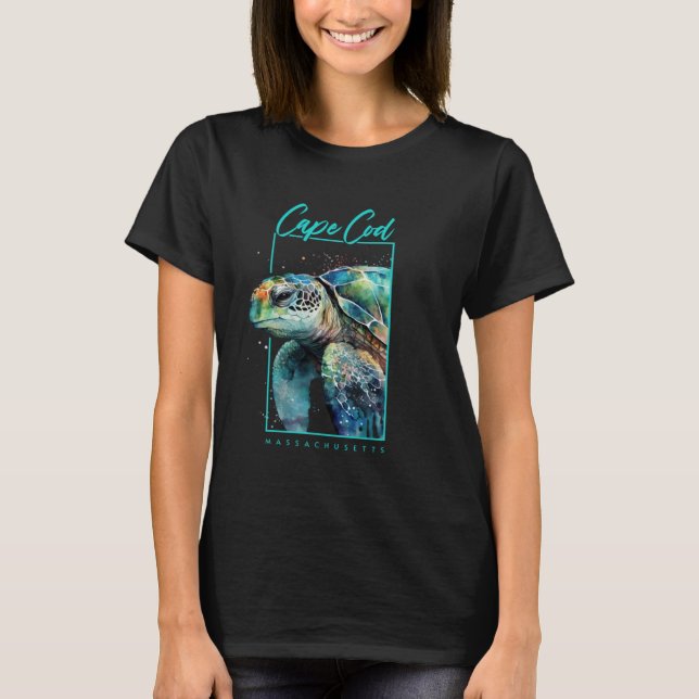 Cape Cod Souvenir Massachusetts Sea Turtle Portrai T Shirt (Framsida)