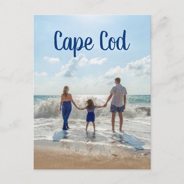 Cape Cod Souvenir Sand och Surf med familj Vykort (Framsida)