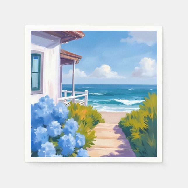 Cape Cod Strandpromenad | Hydrangea Kustmålning Pappersservett (Framsidan)