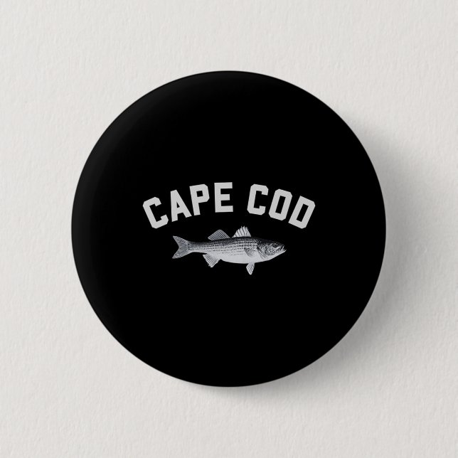 Cape Cod Striper Randig Byss Rolig Fiskedesign  Knapp (Framsida)