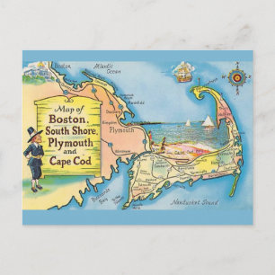 Cape Cod Vintage Karta Vykort