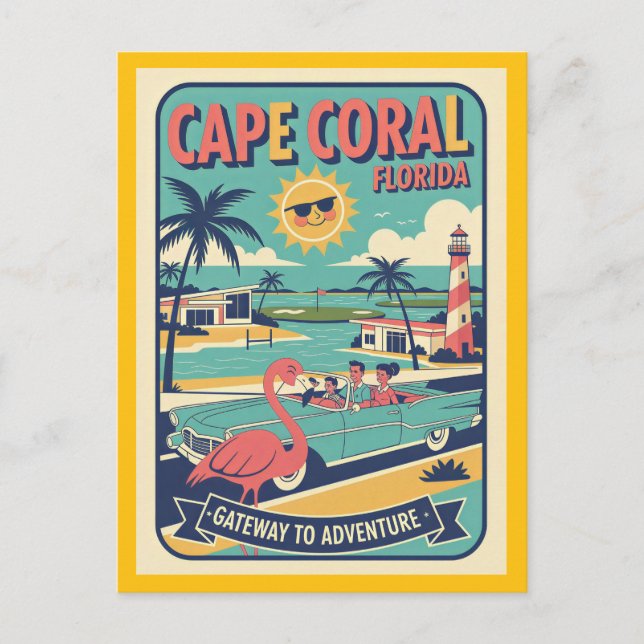 Cape Coral FL Retro 1950-talets Resor Vykort (Framsida)