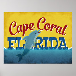 Cape Coral Florida Dolphin Vintage resor Poster